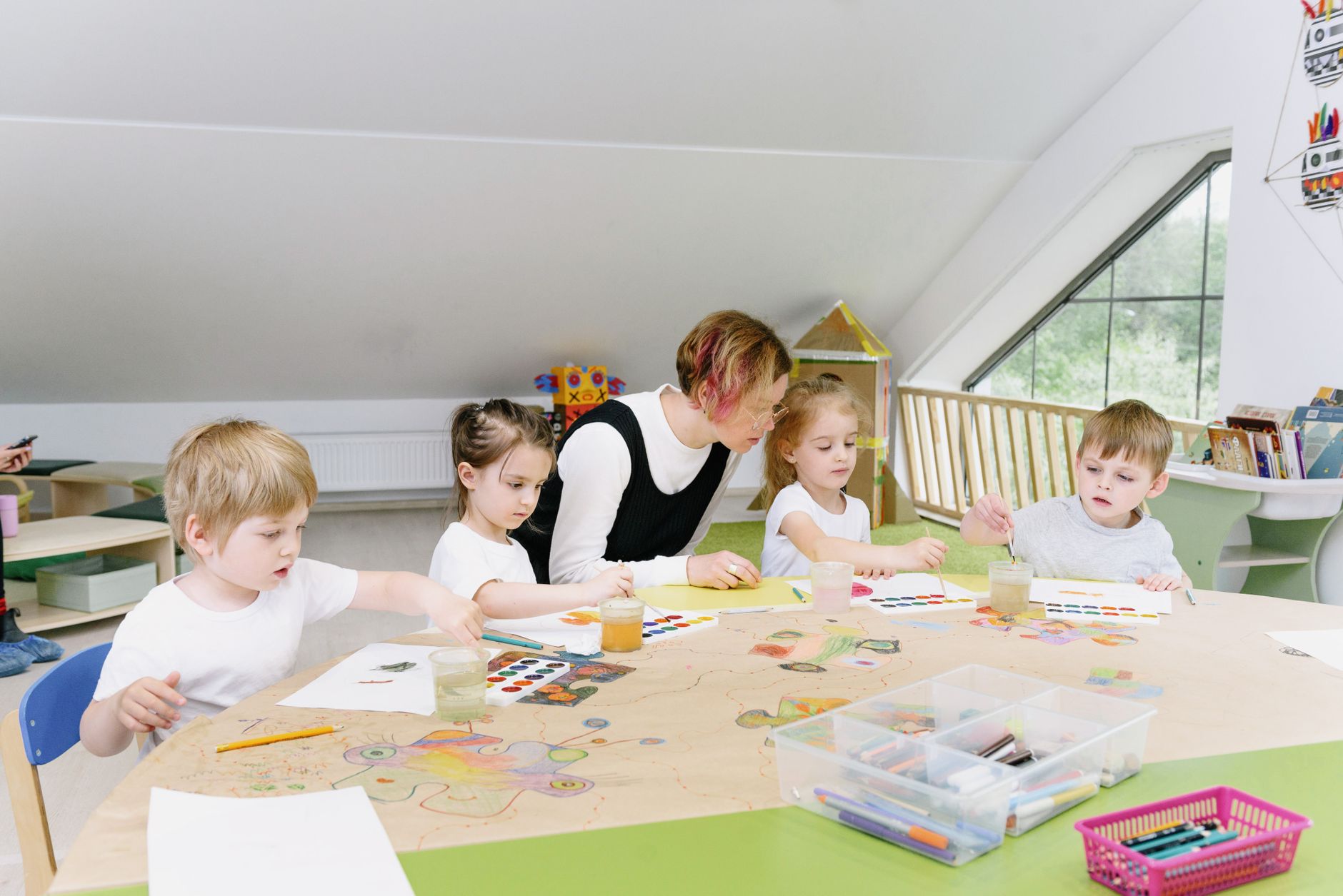 Preschoolers working on a craft project